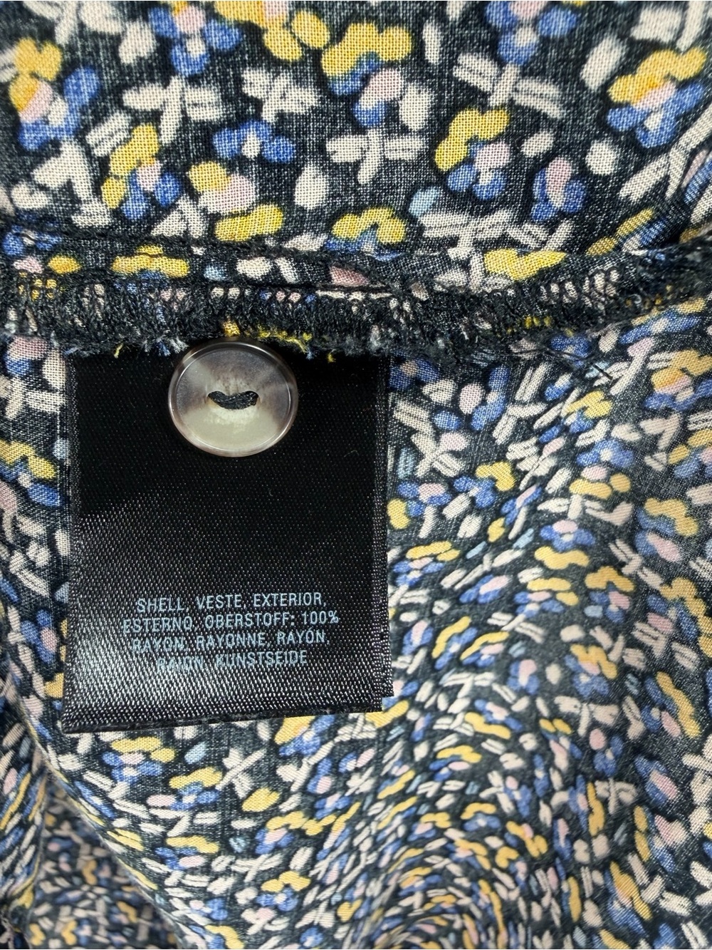 Anthropologie Navy and Mustard Floral Blouse Women's 3/4 Sleeve top size medium - Picture 6 of 10